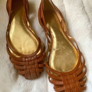 COACH FLATS BROWN WOVEN SIZE 9